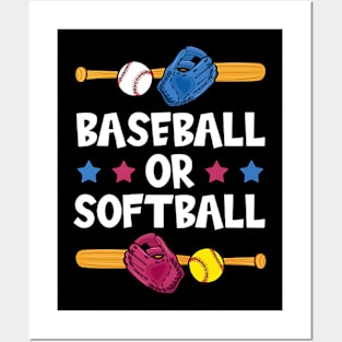 Baseball or Softball Gender Reveal Party Posters and Art